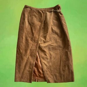 Y2K Real Leather Wrap Midi Skirt